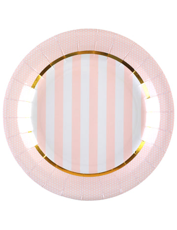 10 ružičastih papirnatih tanjura za baby shower 23 cm prugast