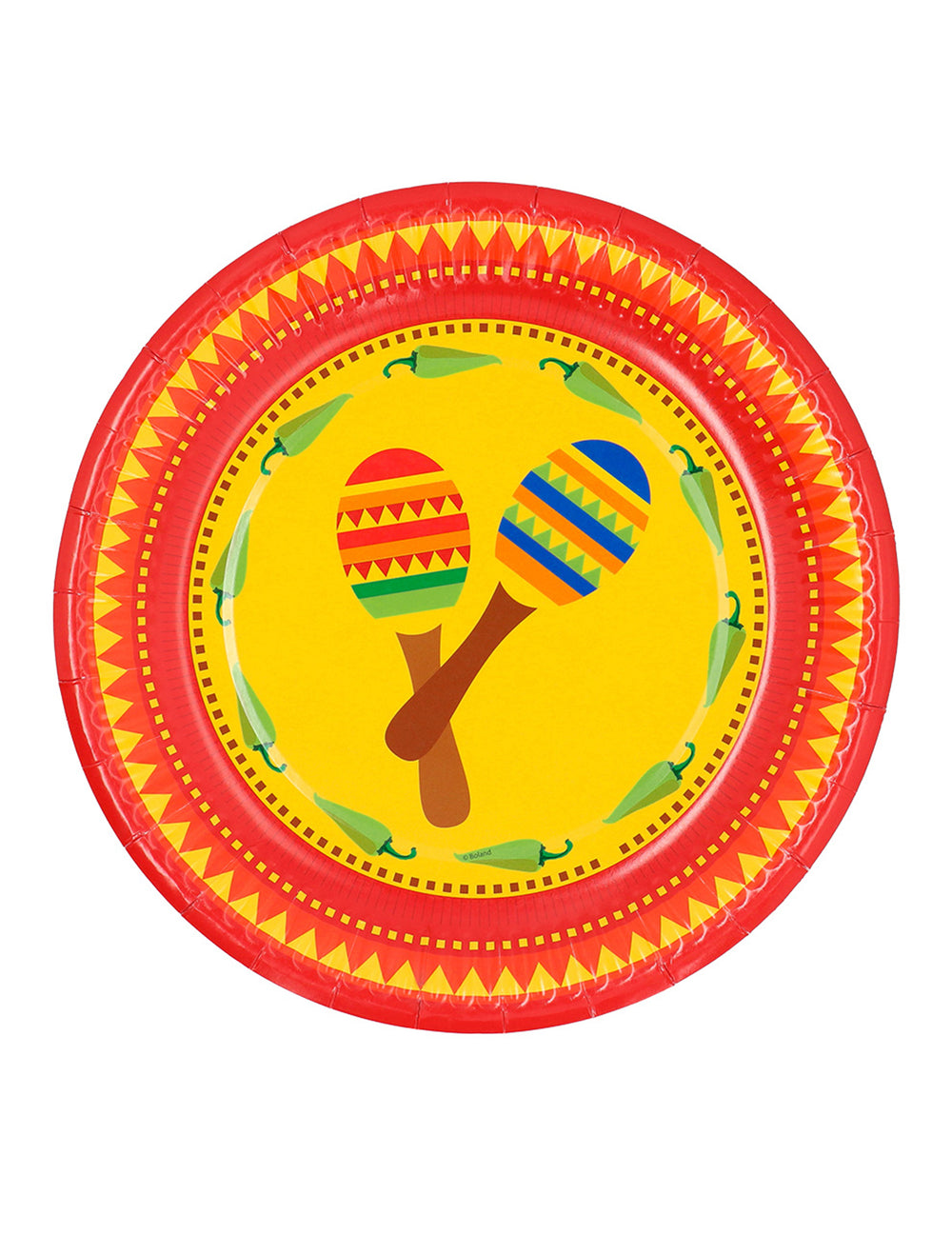 Assiettes mexicaines pour fête jaunes et rouges avec maracas et piments