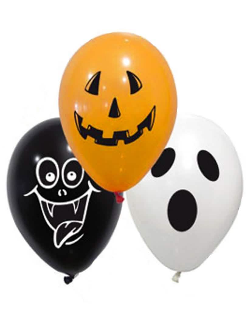 baloni en latex spooky halloween narančasta crno i bijelo s motivima bundeva vampira i duha