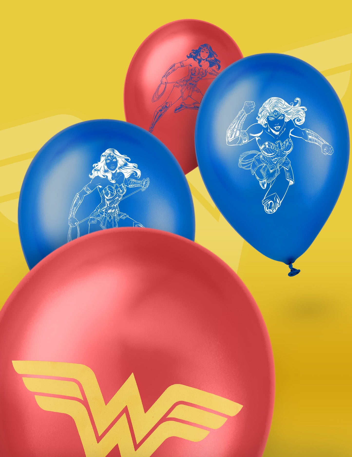 Gros plan sur les illustrations des ballons latex Wonder Woman