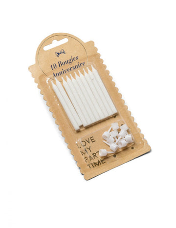 10 bijelih svijeća sa 6 bobeša cm za rođendan