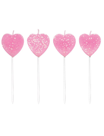 10 svijeća na štapićima u obliku ružičastih srca 7 cm sa šljokicama 