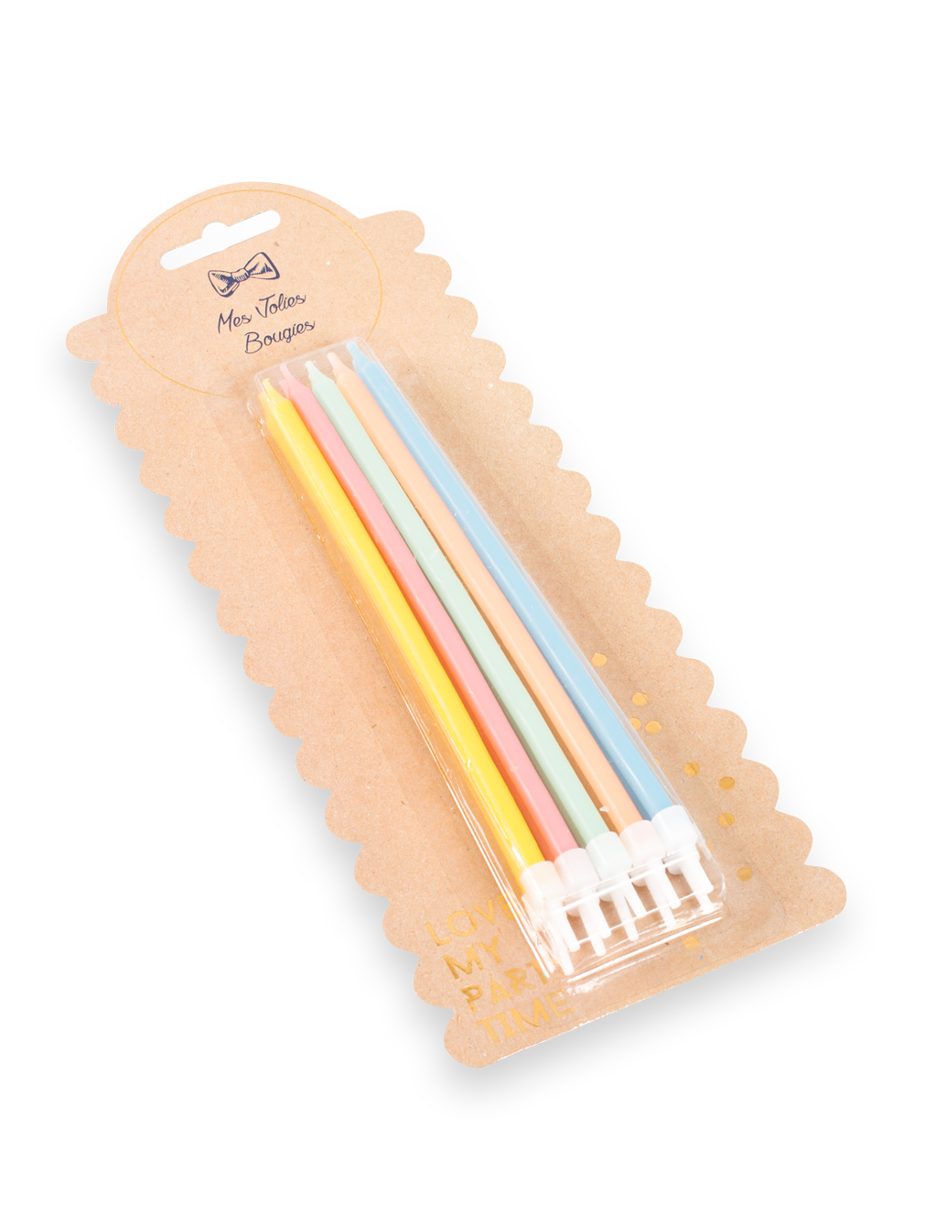 10 grandes bougies d'anniversaire pastel multicolores avec bobèches
