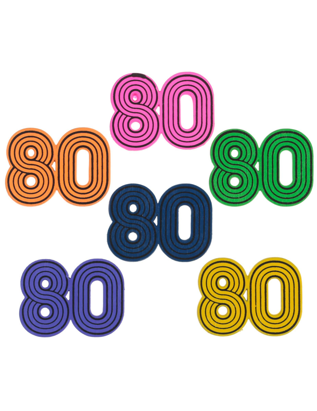 drveni konfeti za stol iz 80-ih, višebojni fluo