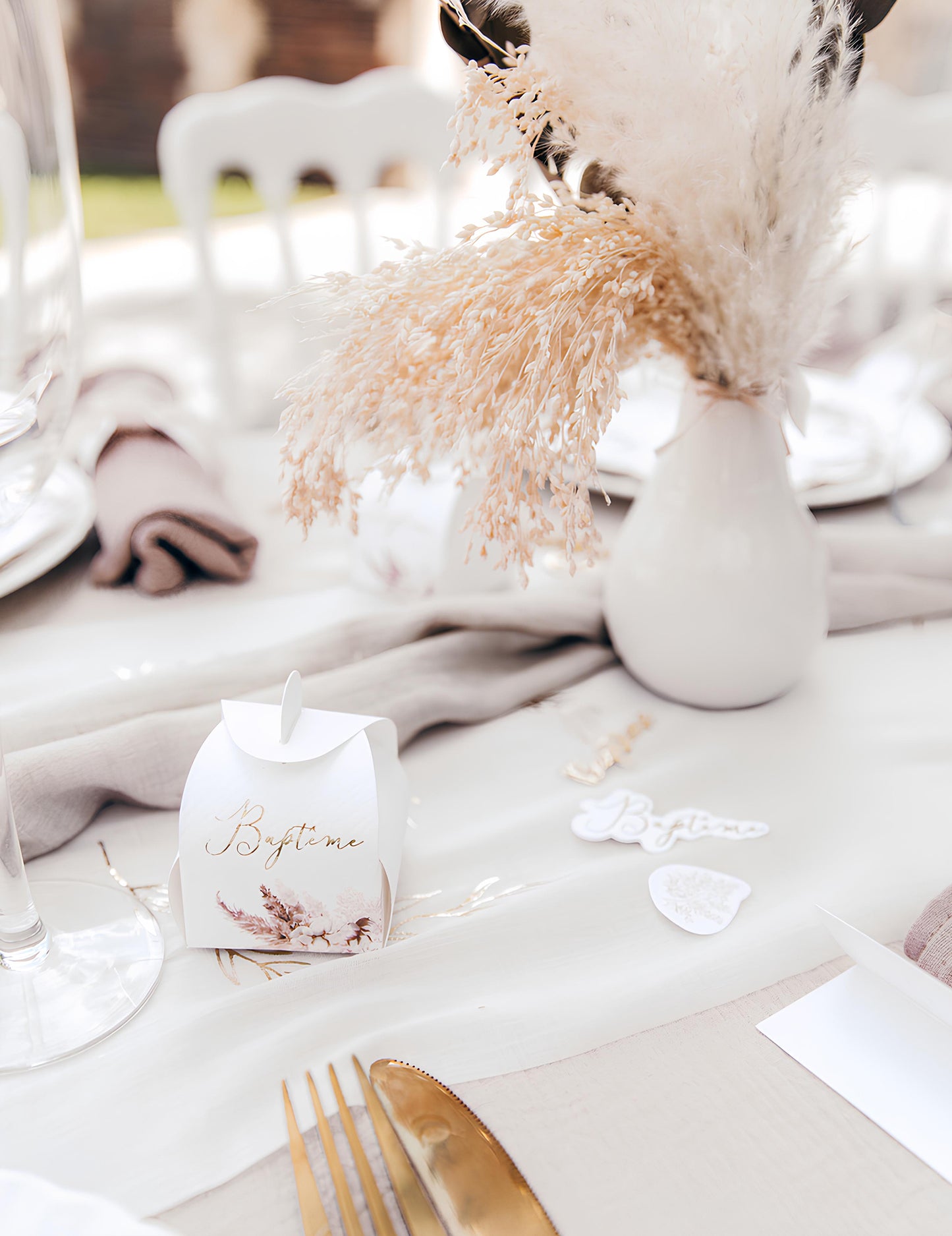 10 kartonskih posuda za krštenje s pampas travom i cvjetovima pamuka (5x7 cm) cm