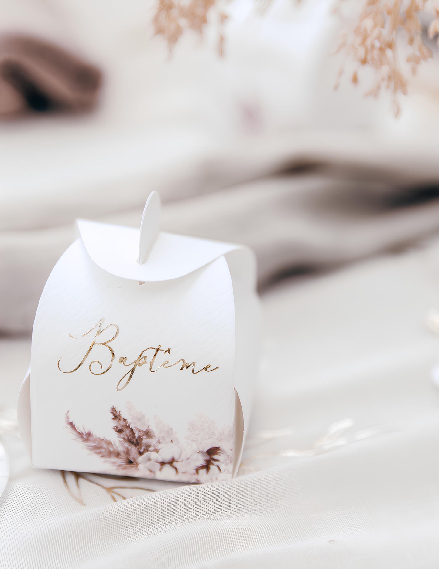 10 kartonskih posuda za krštenje s pampas travom i cvjetovima pamuka (5x7 cm) cm
