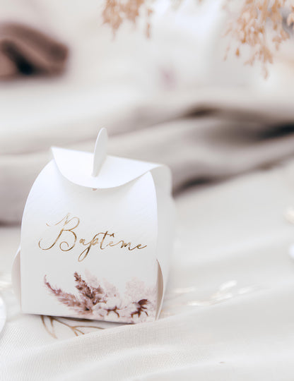 10 kartonskih posuda za krštenje s pampas travom i cvjetovima pamuka (5x7 cm) cm