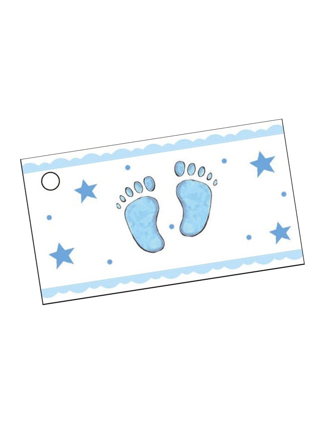 Étiquettes en papier pieds pour bébé bleu avec étoiles