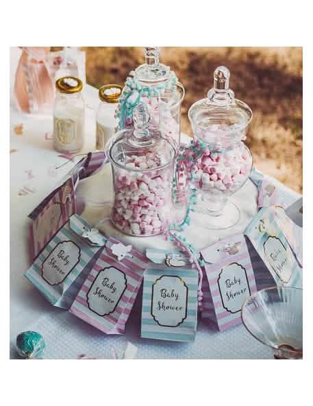 Postavljanje na vrećice za zabavu s etiketama mali blago za baby shower