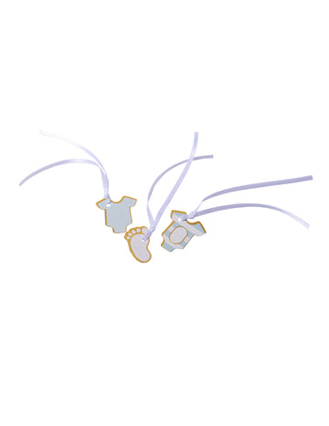 10 malih oznaka za blago, plavo-zlatnih pruga, 3 x 1,7 cm za baby shower