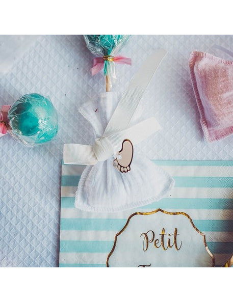 10 prugastih ružičasto-zlatnih naljepnica "Little Wonder", 3 x 1,7 cm s vrpcama