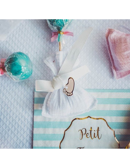 10 prugastih ružičasto-zlatnih naljepnica "Little Wonder", 3 x 1,7 cm s vrpcama