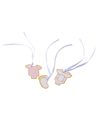 10 prugastih ružičasto-zlatnih naljepnica "Little Wonder", 3 x 1,7 cm s vrpcama