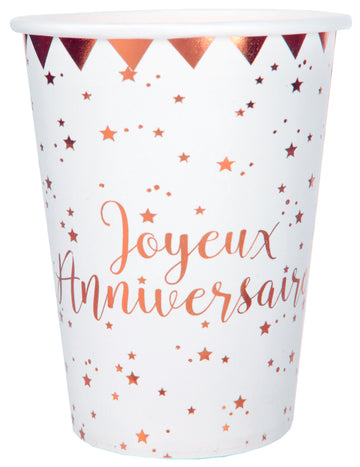 10 ružičasto-zlatnih kartonskih čaša za sretan rođendan sa zvijezdama