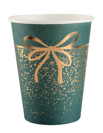10 zeleno-zlatnih božićnih kartonskih čaša, 27 cl, svečani dizajn