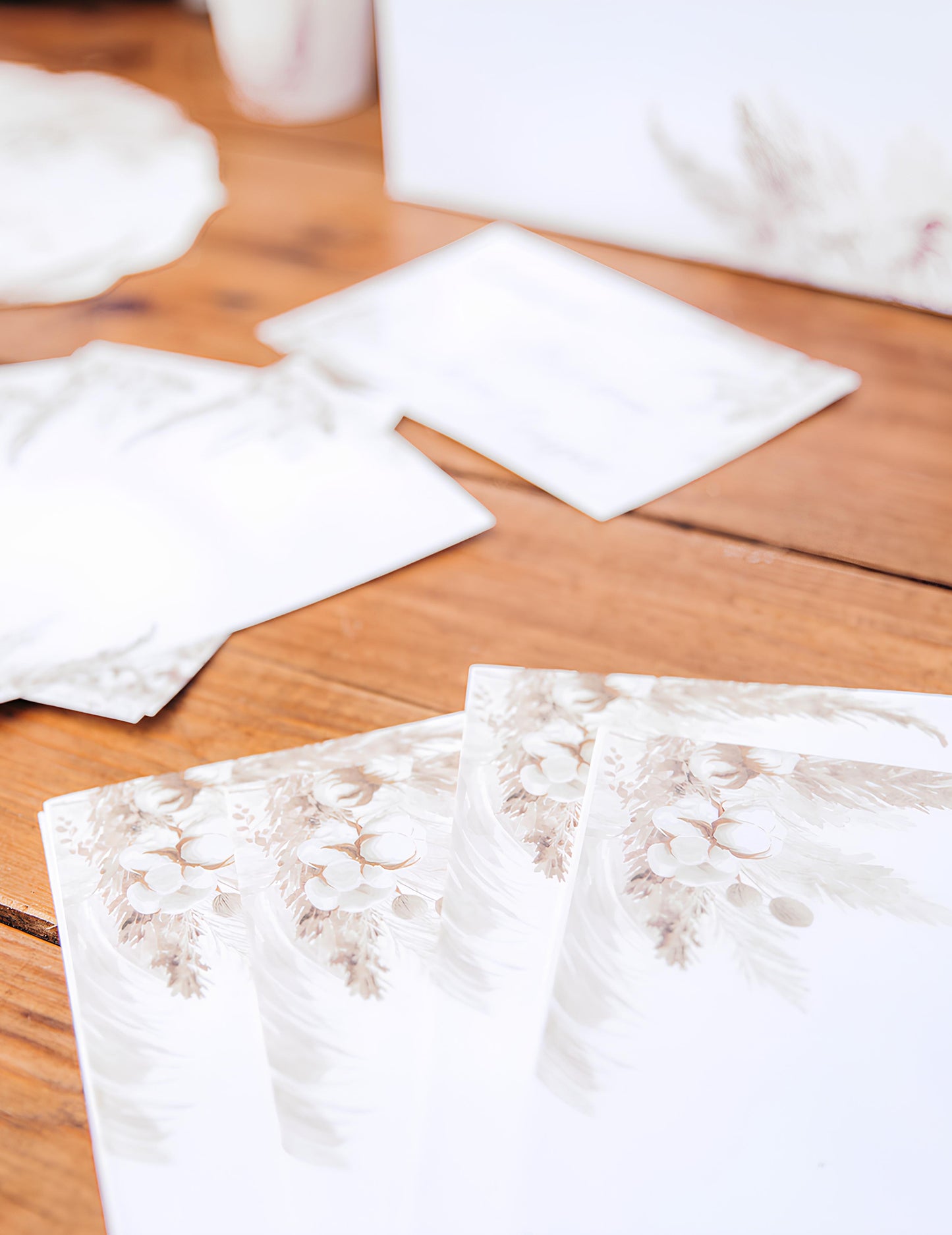 10 pozivnica s pampasom i cvjetovima pamuka 10 x 15 cm s omotnicama 