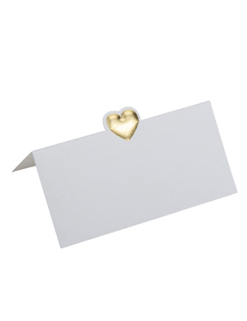 10 bijelih kartica s mjestima s malim zlatnim srcem 8 x 4 cm reljefni