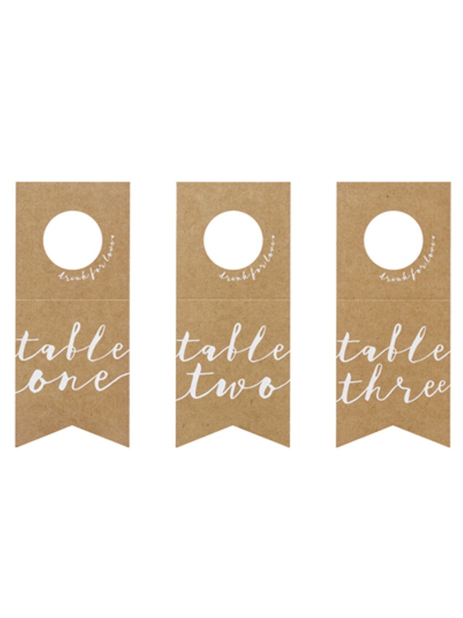 10 stolnih markera od kraft papira za boce s bijelim brojevima