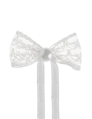 10 mini čipkastih mašnica 4 cm bijela s biserima