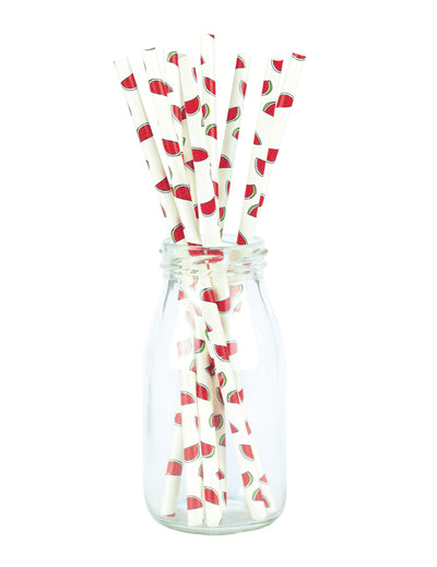 Pailles en carton pastèques fraîches pour cocktails blanches à motifs rouges et verts
