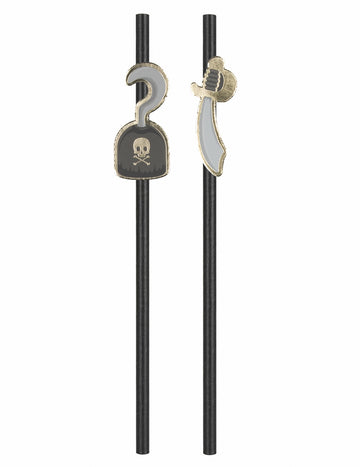 10 crnih gusarskih slamkica 20 cm