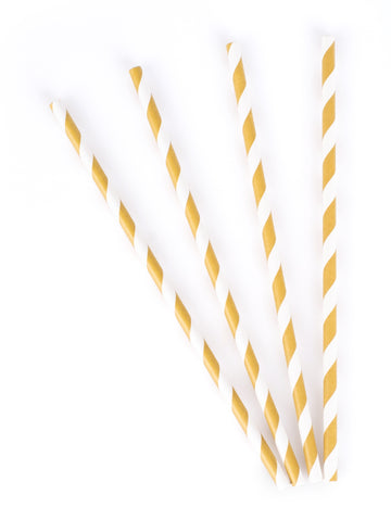 10 mat bijelih i zlatnih prugastih kartonskih slamki 19,5 cm