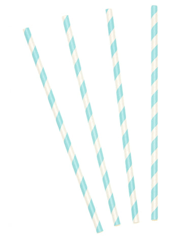 10 pastelno plavih prugastih kartonskih slamki 19,5 cm