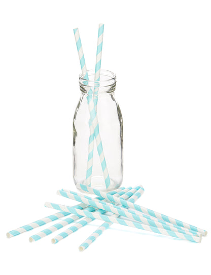 10 pastelno plavih prugastih kartonskih slamki 19,5 cm