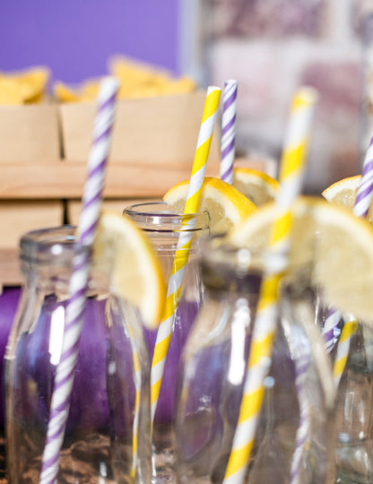 10 žutih prugastih kartonskih slamki 19,5 cm za koktele