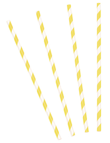 10 žutih prugastih kartonskih slamki 19,5 cm za koktele