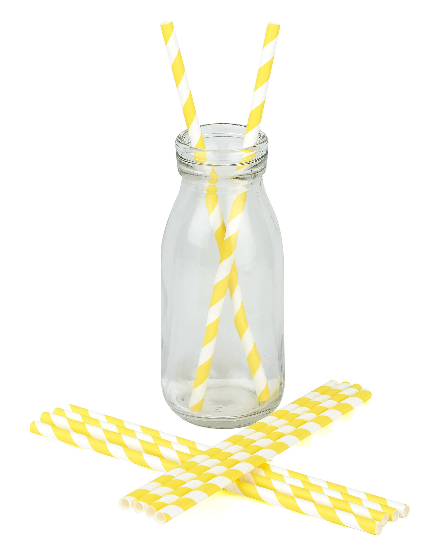 10 žutih prugastih kartonskih slamki 19,5 cm za koktele