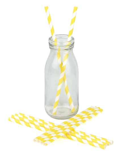 10 žutih prugastih kartonskih slamki 19,5 cm za koktele