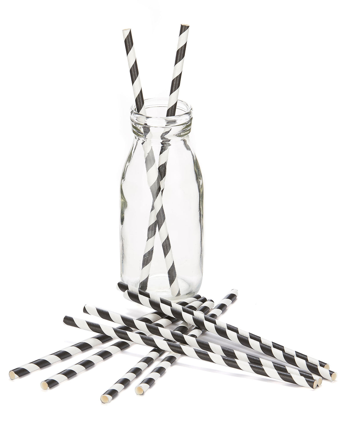 Mise en situation des pailles en carton rayées noires et blanches