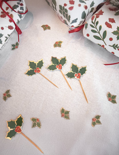 10 drvenih štapića za božićne koktele s božikovinom cm