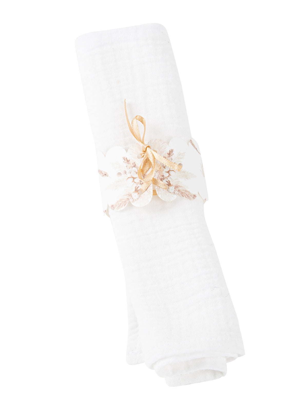 Ronds de serviette pampas et fleurs de coton en papier blanc et doré