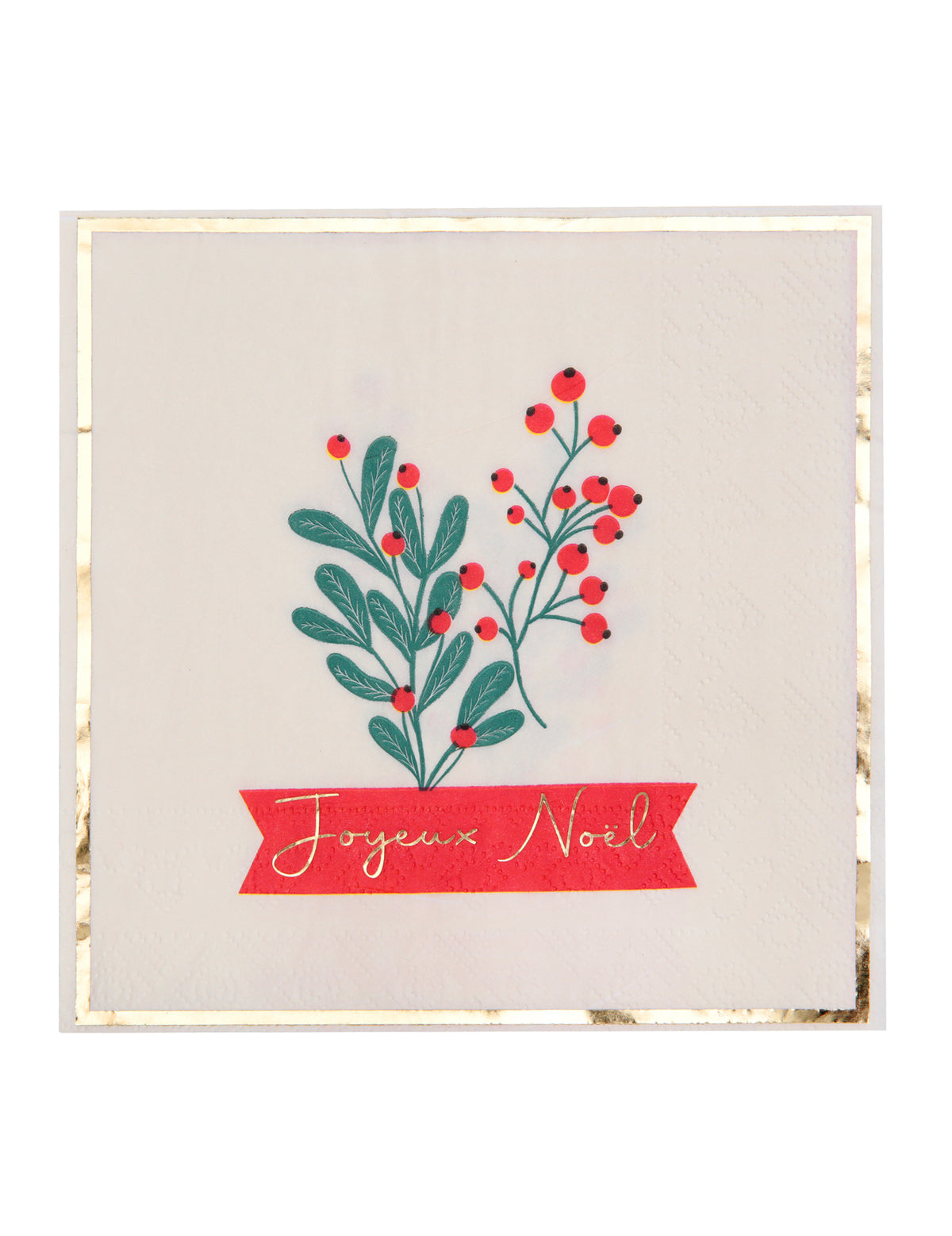 Serviettes houx de noël pour décoration de table avec bordure dorée