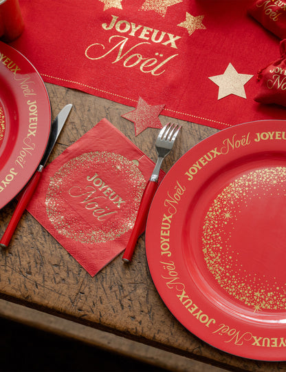 10 serviettes Noël Étincelant rouges 33 x 33 cm