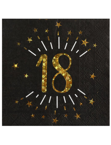 10 papirnatih salveta "Sretan rođendan", crne i zlatne, 33 x 33 cm zlatne zvijezde