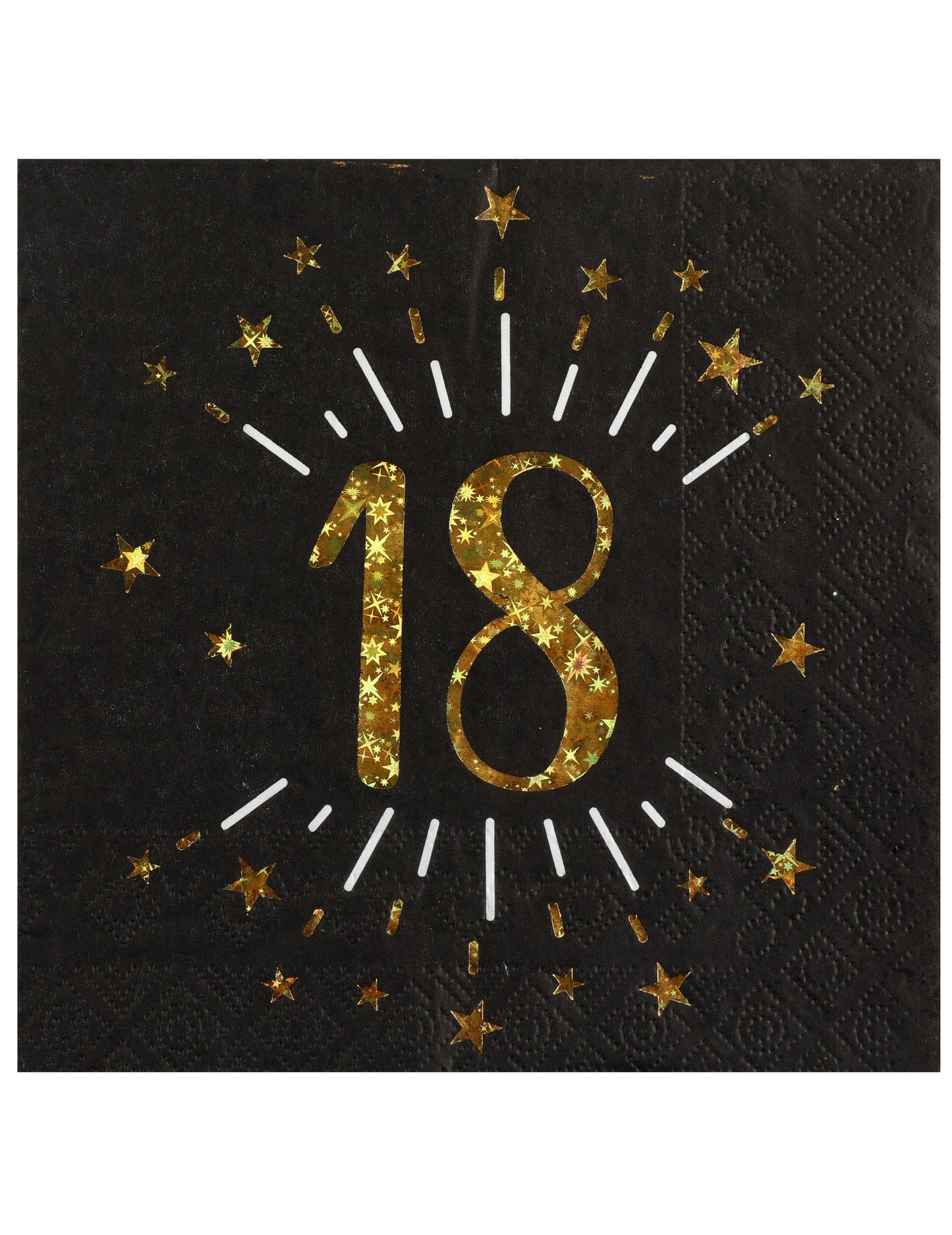 Serviettes papier joyeux anniversaire 18 pour fête noir et or avec étoiles dorées