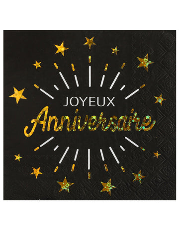 10 crno-zlatnih papirnatih salveta za sretan rođendan, 33 x 33 cm sa zvijezdama