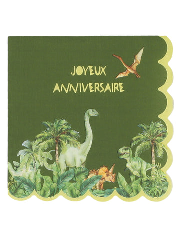 10 salveta s dinosaurima i sretnim rođendanom 33x33 cm u nazubljenom papiru