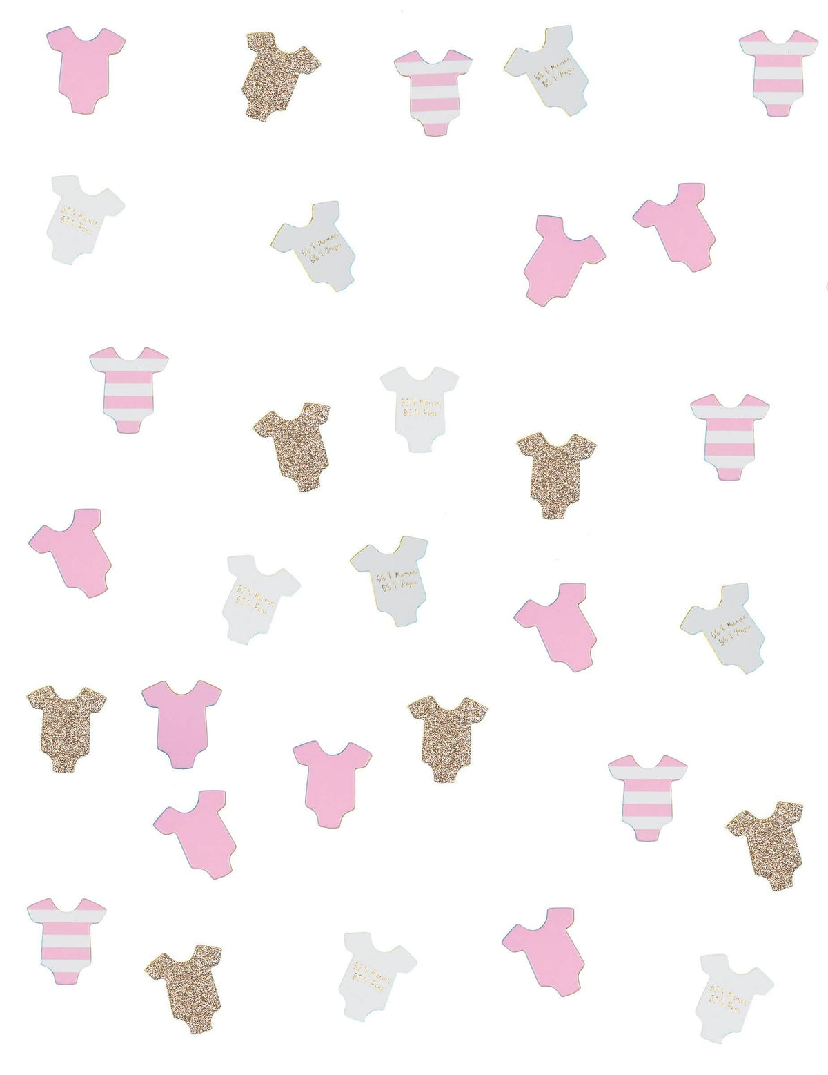 Detalji različitih motiva konfeta za stol body beba za baby shower