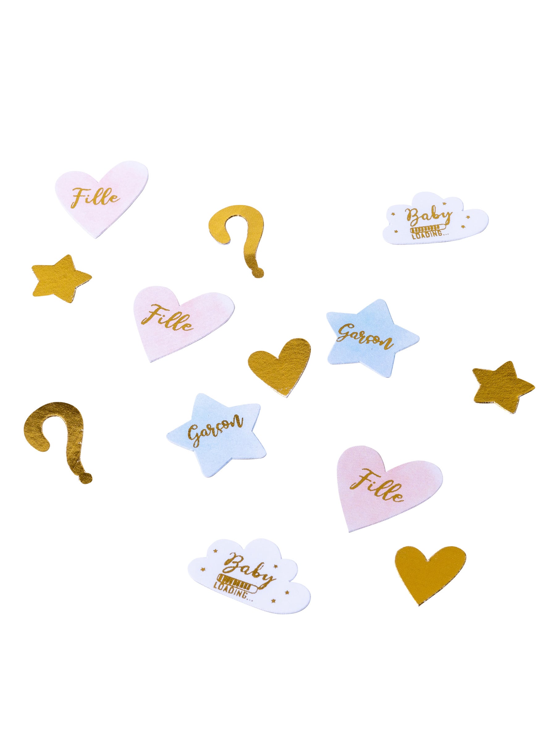 Confettis fille ou garçon pour gender reveal rose bleu et or