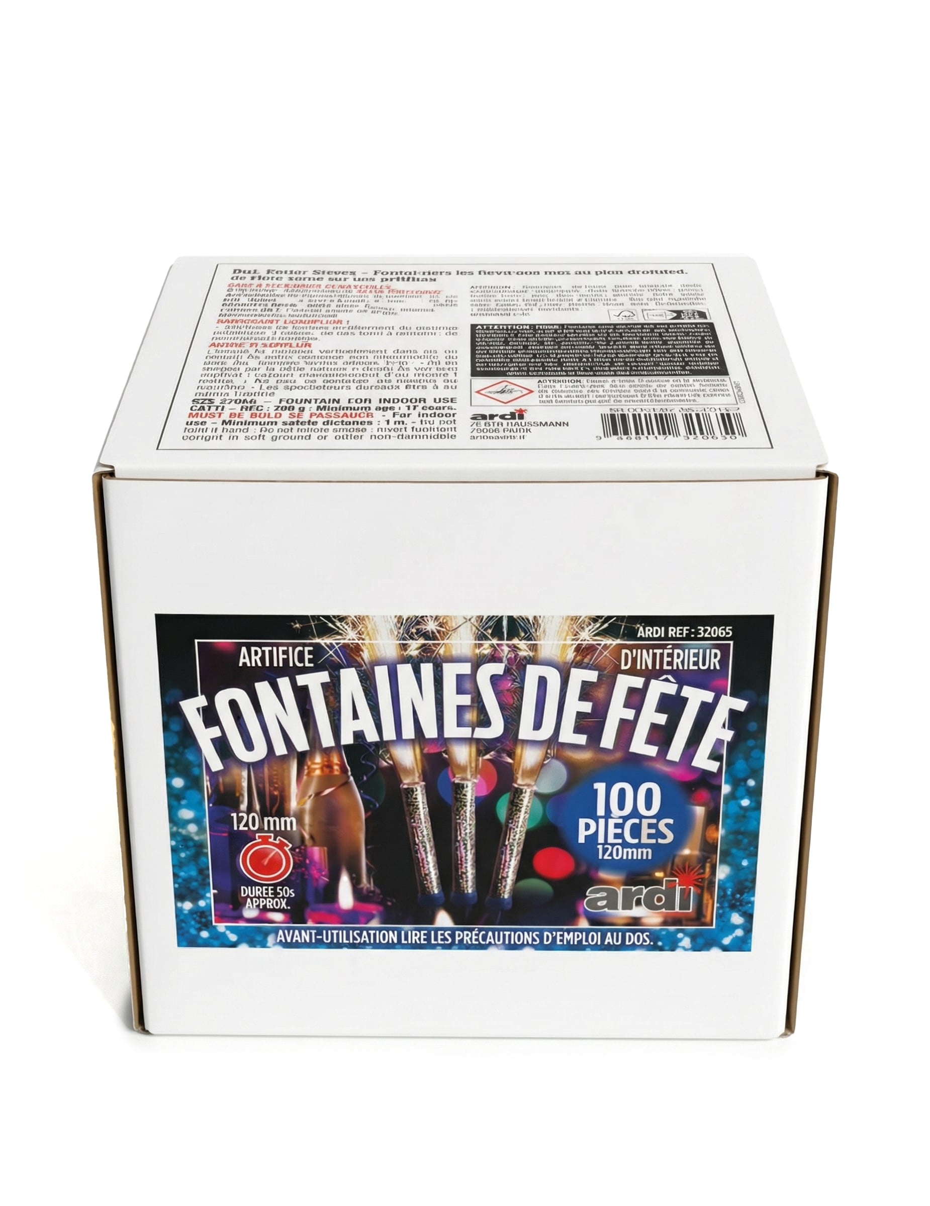 Vue de la boîte d'emballage des fontaines scintillantes 50 secondes pour fête