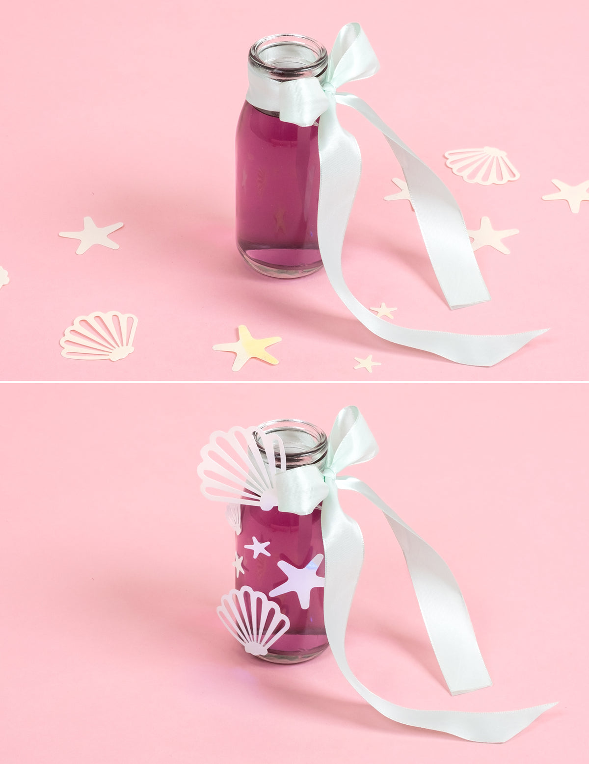 Mise en situation de décoration sur une bouteille des points de colle pour ballons