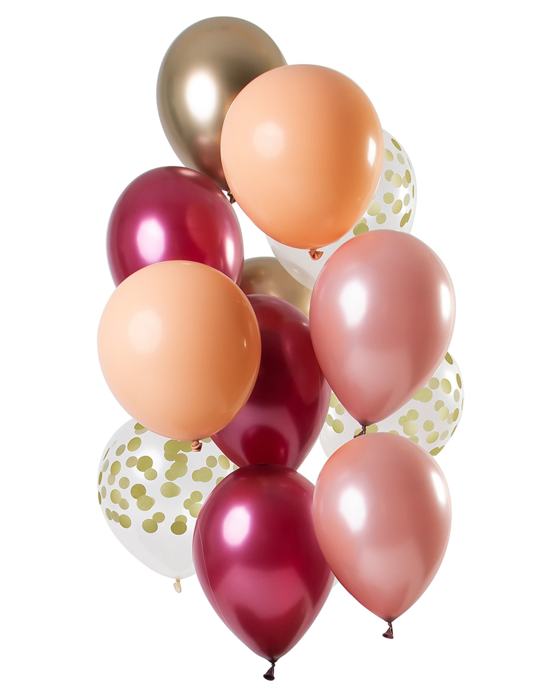Ballons en latex rubis et or pour fête rubis or et pêche à pois dorés