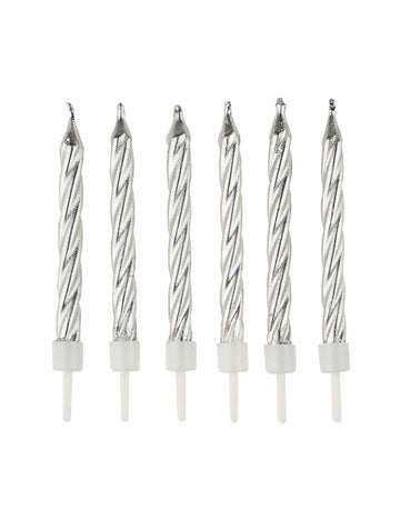 12 srebrnih rođendanskih svjećica s postoljima 6,5 cm 