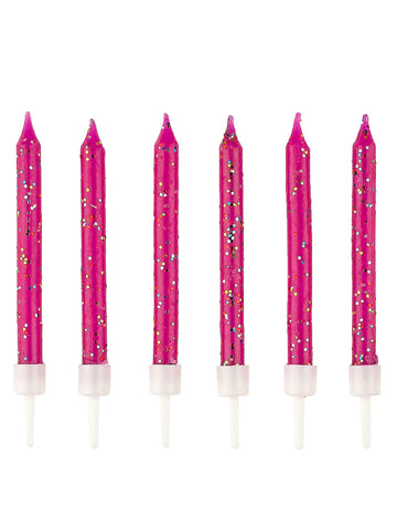 12 roza fuksija svjećica za rođendan sa šljokicama 6 cm s postoljima 