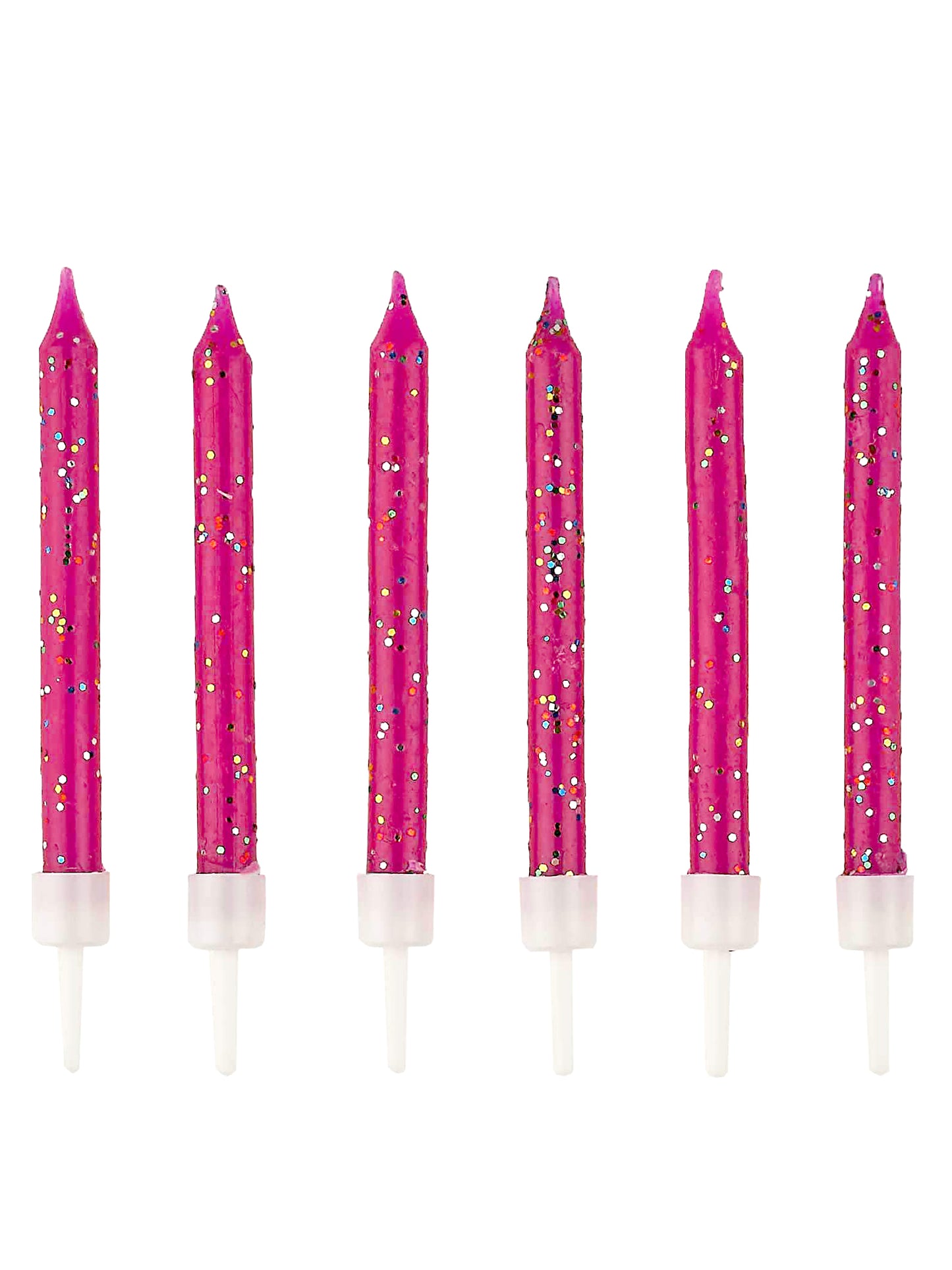 Bougies d'anniversaire rose fuchsia à paillettes avec socles