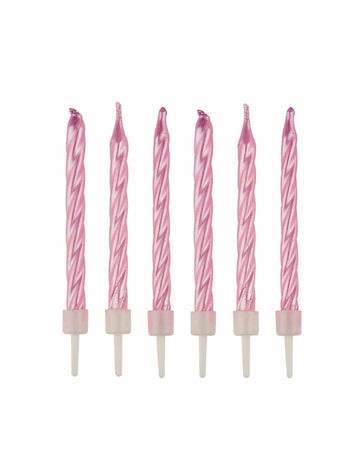 12 bisernih ružičastih spiralnih svjećica za rođendan 6 cm 